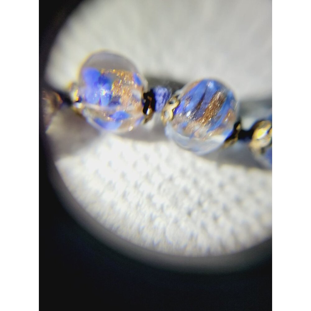 Venetian Glass Necklace Periwinkle Blue Copper Foil Handblown Art Glass Beads - Picture 2 of 7